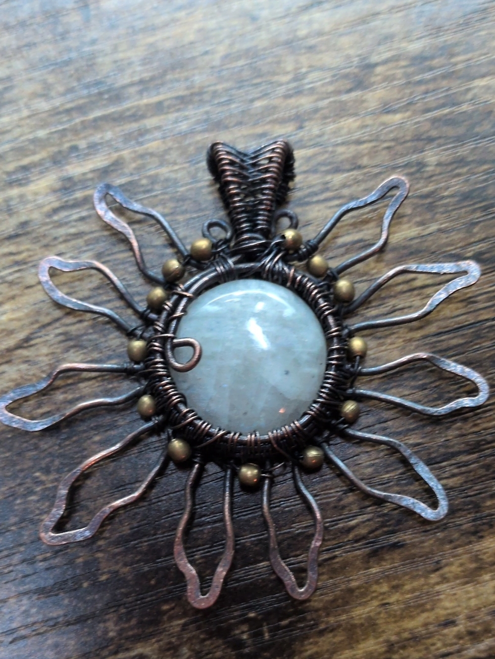 Handcrafted Copper Sunburst Pendant with MoonStone